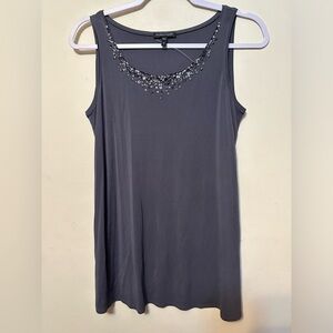 Eileen Fisher Gray Sequins‎ Embellished Tank Sleeveless Top 100% Silk Size XS